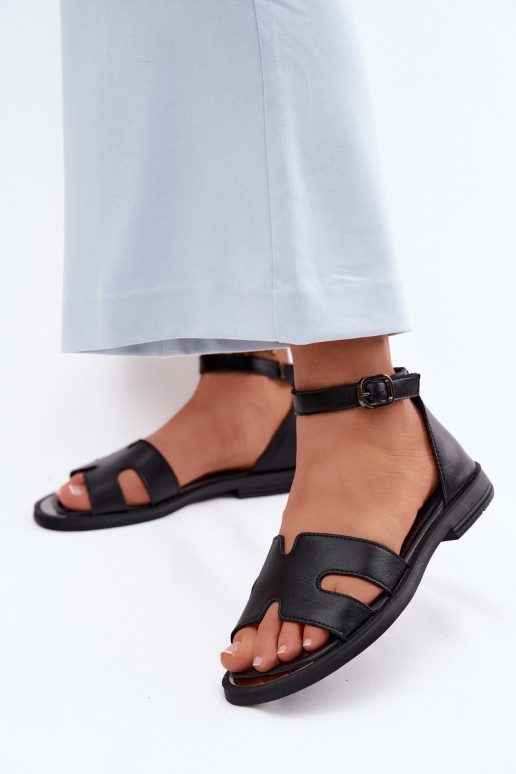 Women's Leather Sandals Flat Vinceza 62305 Black