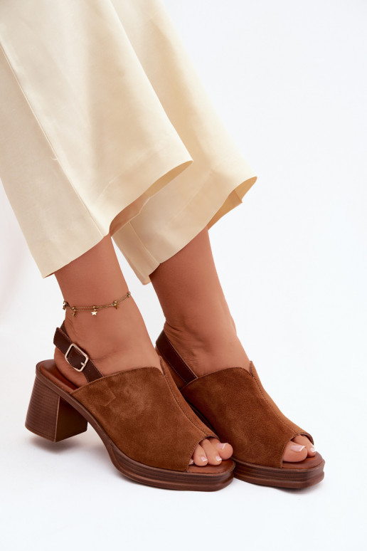 Leather Suede High Heel Platform Sandals Vinceza 39995 Camel