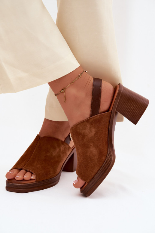 Brown leather elegant high heels Vinceza 39995