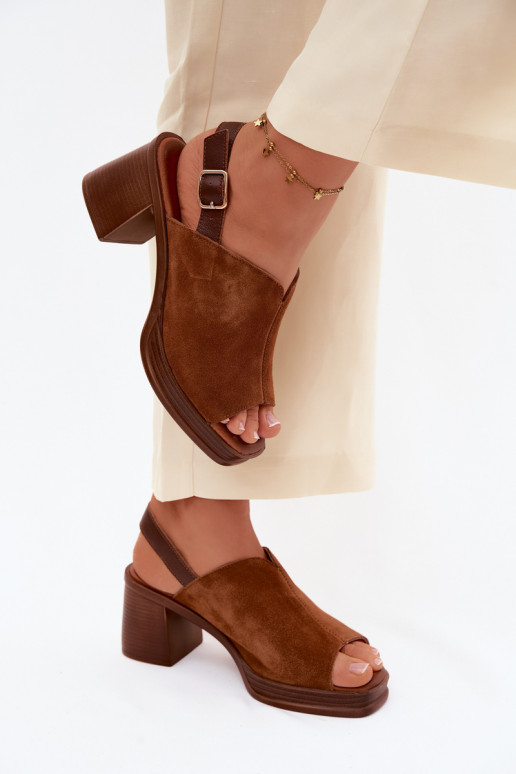 Leather Suede High Heel Platform Sandals Vinceza 39995 Camel