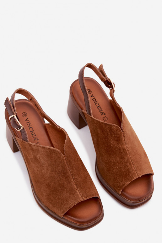 Leather Suede High Heel Platform Sandals Vinceza 39995 Camel