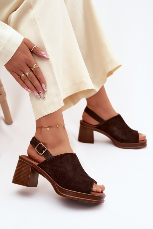 Leather Suede High Heel Sandals Vinceza 39995 Chocolate