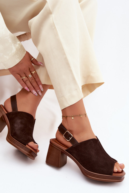 Leather Suede High Heel Sandals Vinceza 39995 Chocolate