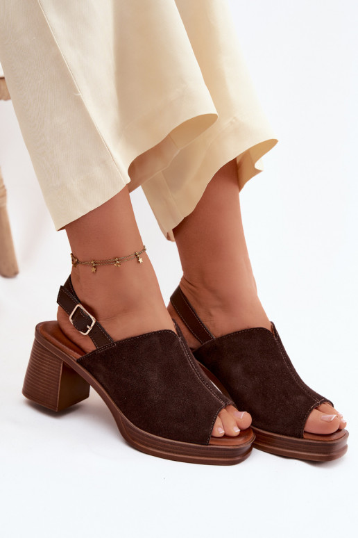 Leather Suede High Heel Sandals Vinceza 39995 Chocolate