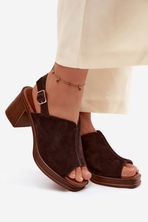 Leather Suede High Heel Sandals Vinceza 39995 Chocolate