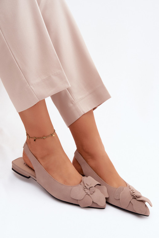 Sand leather platform sandals with wide heel and flower Vinceza 66951