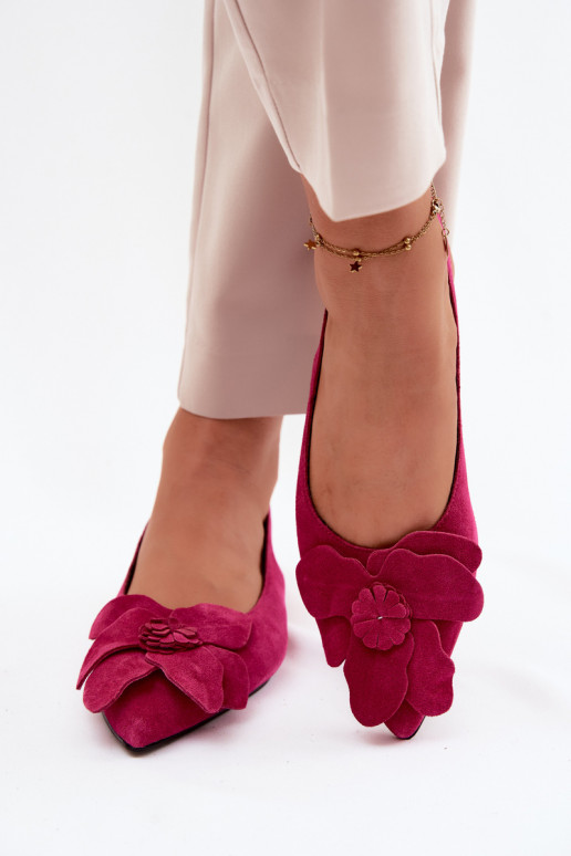 Pink leather platform sandals with wide heel and flower Vinceza 66951