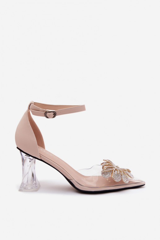 Vinceza 62295 Beige High Heels with Shiny Decoration