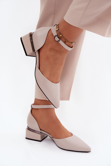 Vinceza Block Heel Shoes with Strap 62278 Beige