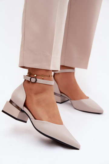 Vinceza Block Heel Shoes with Strap 62278 Beige 2