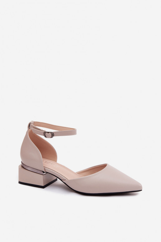 Vinceza Block Heel Shoes with Strap 62278 Beige