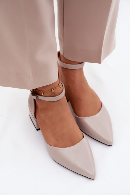 Vinceza Block Heel Shoes with Strap 62278 Beige