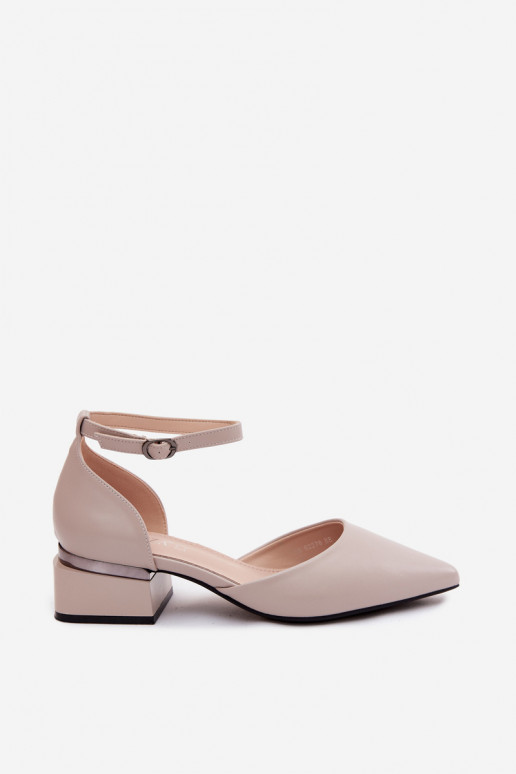 Vinceza Block Heel Shoes with Strap 62278 Beige