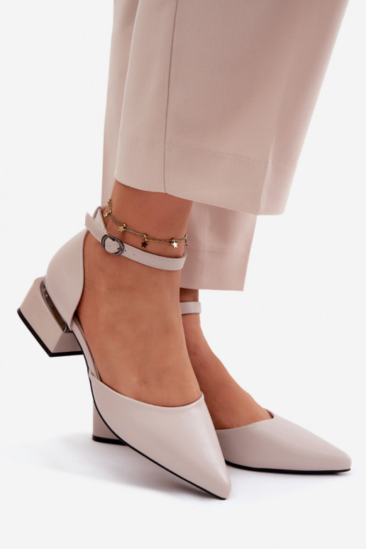 Vinceza Block Heel Shoes with Strap 62278 Beige