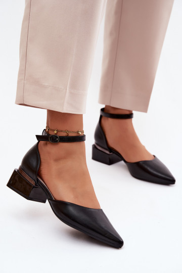 Vinceza Block Heel Shoes with Strap 62278 Black