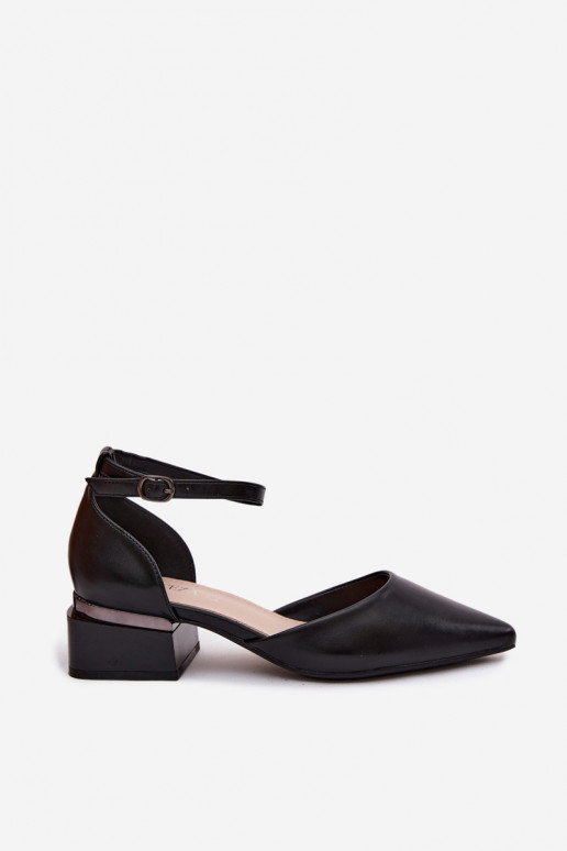 Vinceza Block Heel Shoes with Strap 62278 Black