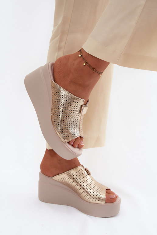 Women's Genuine Leather Platform Sandals Vinceza 95392 Gold