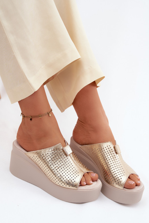 Women's Genuine Leather Platform Sandals Vinceza 95392 Gold