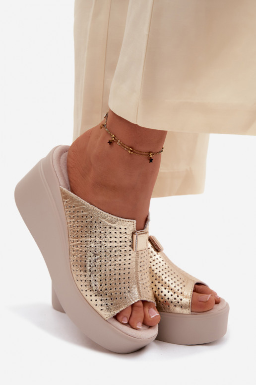 Women's Genuine Leather Platform Sandals Vinceza 95392 Gold