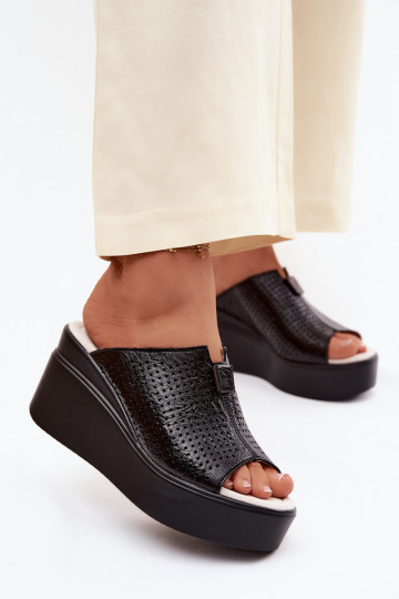 Women's Natural Leather Platform Sandals Vinceza 95392 Black 2