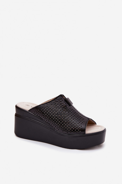 Black women's faux leather platform slippers Vinceza 95392