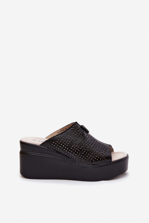 Women's Natural Leather Platform Sandals Vinceza 95392 Black