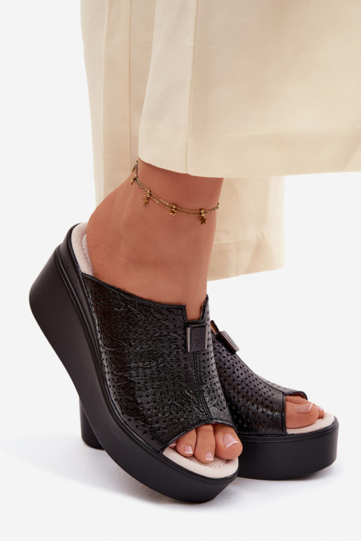 Women's Natural Leather Platform Sandals Vinceza 95392 Black