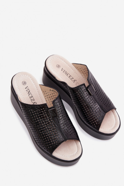 Women's Natural Leather Platform Sandals Vinceza 95392 Black