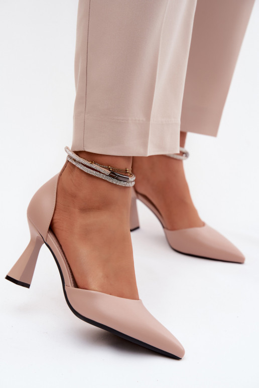 Vinceza 62283 Beige High Heels with Shiny Strap