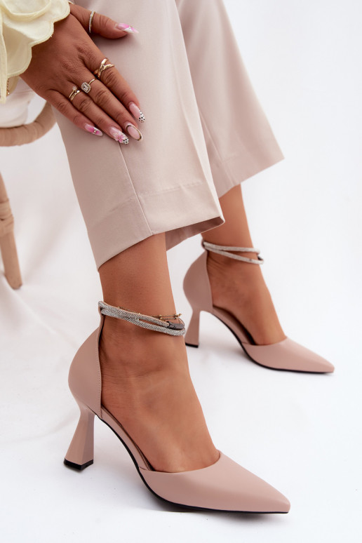 Vinceza 62283 Beige High Heels with Shiny Strap