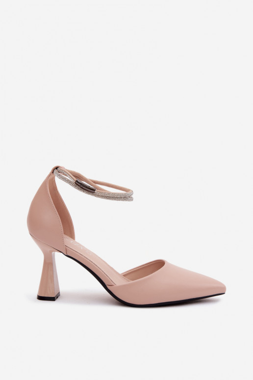 Beige shoes with small heel and shiny straps Vinceza 62283