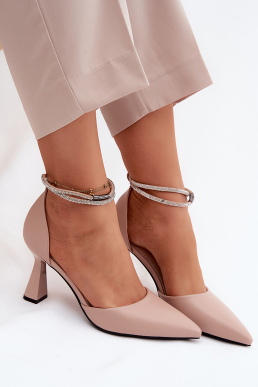 Vinceza 62283 Beige High Heels with Shiny Strap