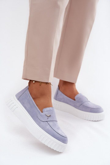 Leather Suede Women's Platform Loafers Vinceza 93218 Blue