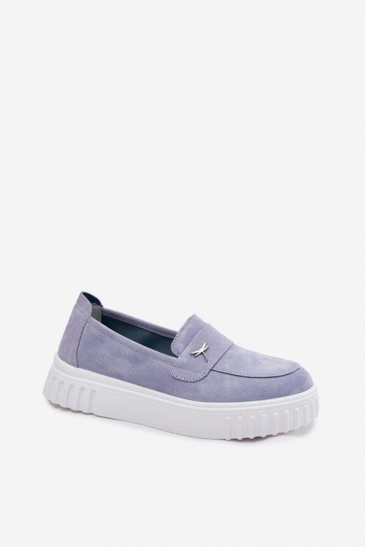 Damskie buty z sztucznej zamszowej platformy, wsuwane Vinceza 93218 w niebieskim