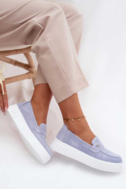 Skórzane Zamszowe Półbuty Damskie Na Platformie Wsuwane Vinceza 93218 Niebieskie