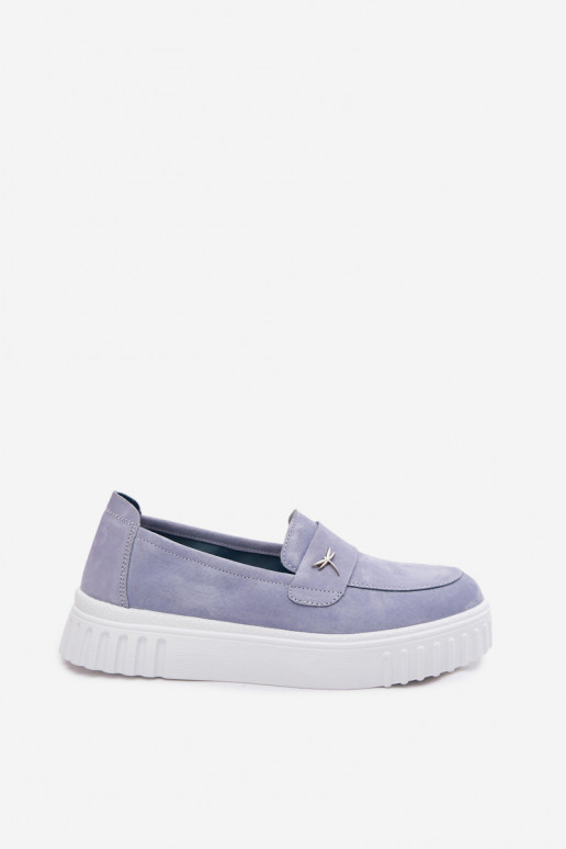 Damskie buty z sztucznej zamszowej platformy, wsuwane Vinceza 93218 w niebieskim