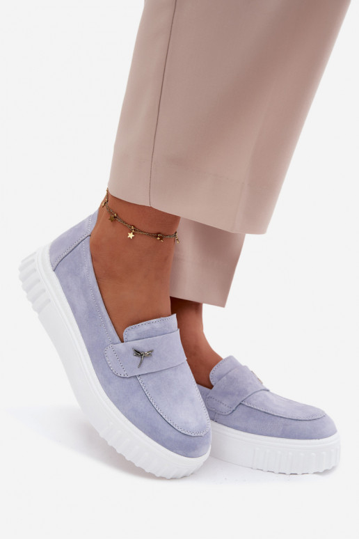 Leather Suede Women's Platform Loafers Vinceza 93218 Blue