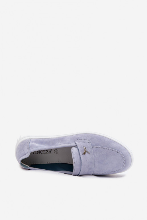 Damskie buty z sztucznej zamszowej platformy, wsuwane Vinceza 93218 w niebieskim