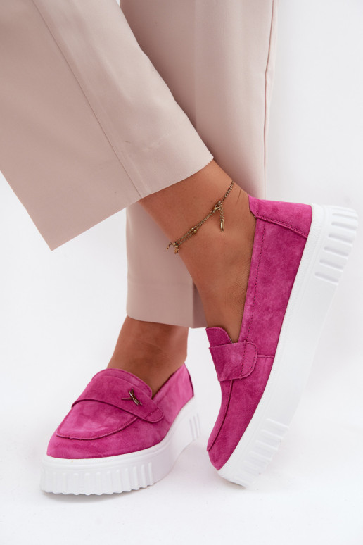 Leather Suede Women's Platform Slip-On Shoes Vinceza Fuchsia