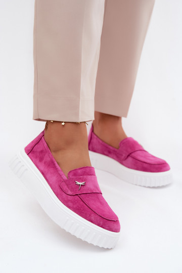 Leather Suede Women's Platform Slip-On Shoes Vinceza Fuchsia 2