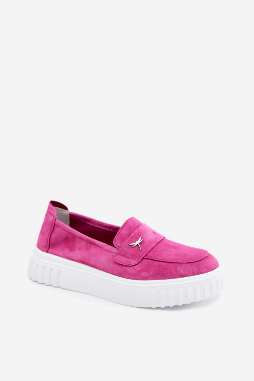 Leather Suede Women's Platform Slip-On Shoes Vinceza Fuchsia