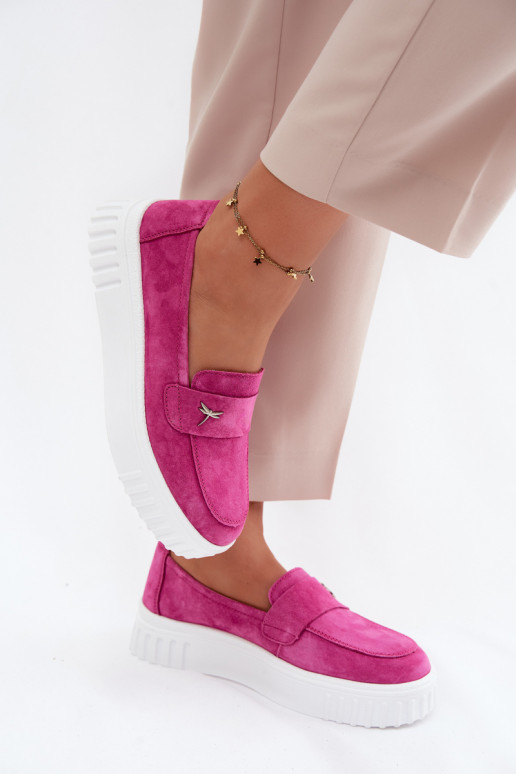 Leather Suede Women's Platform Slip-On Shoes Vinceza Fuchsia