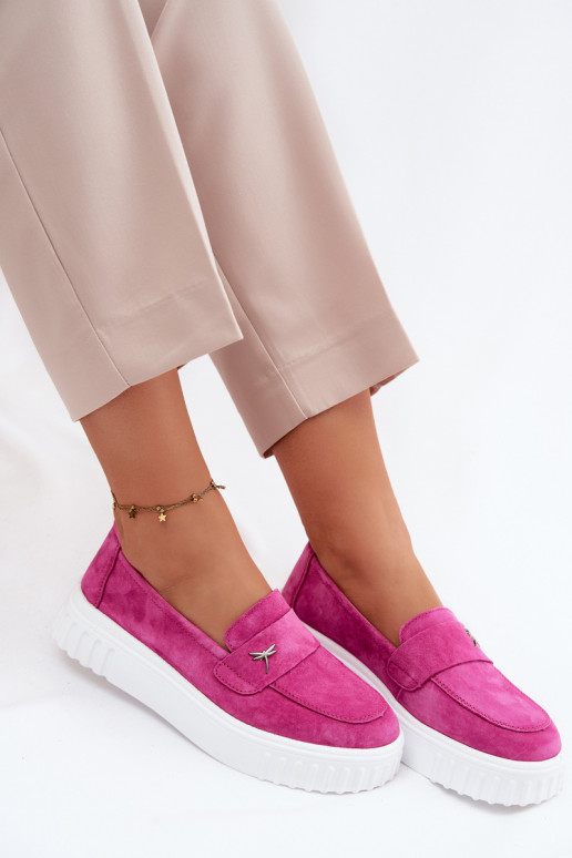 Leather Suede Women's Platform Slip-On Shoes Vinceza Fuchsia