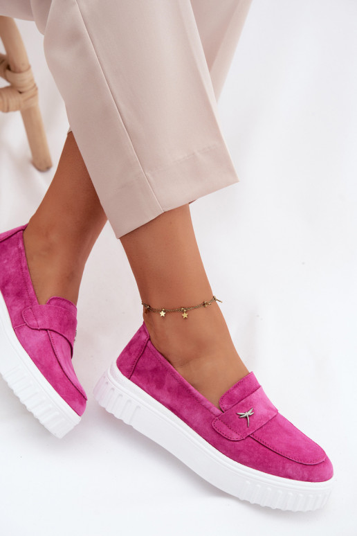 Leather Suede Women's Platform Slip-On Shoes Vinceza Fuchsia