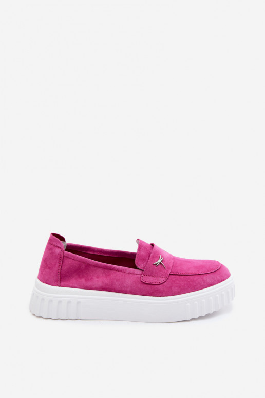 Leather Suede Women's Platform Slip-On Shoes Vinceza Fuchsia