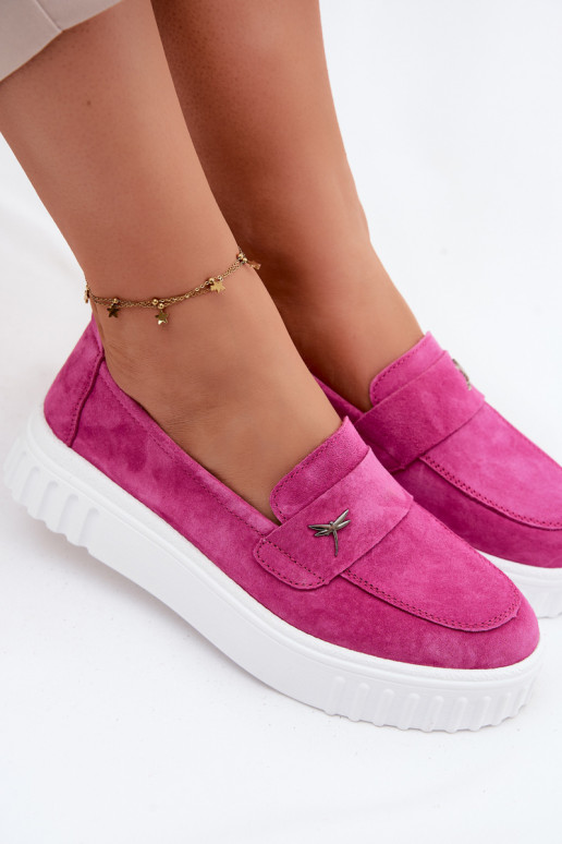 Leather Suede Women's Platform Slip-On Shoes Vinceza Fuchsia