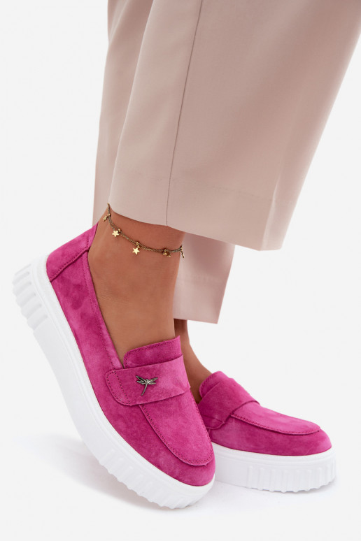 Leather Suede Women's Platform Slip-On Shoes Vinceza Fuchsia