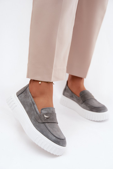 Leather Suede Women's Platform Loafers Slip-On Vinceza 93218 Dark Gray 2