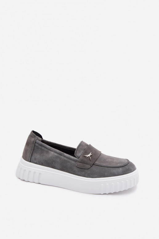 Women's faux suede platform slip-on shoes Vinceza 93218 in gray