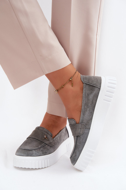 Women's faux suede platform slip-on shoes Vinceza 93218 in gray